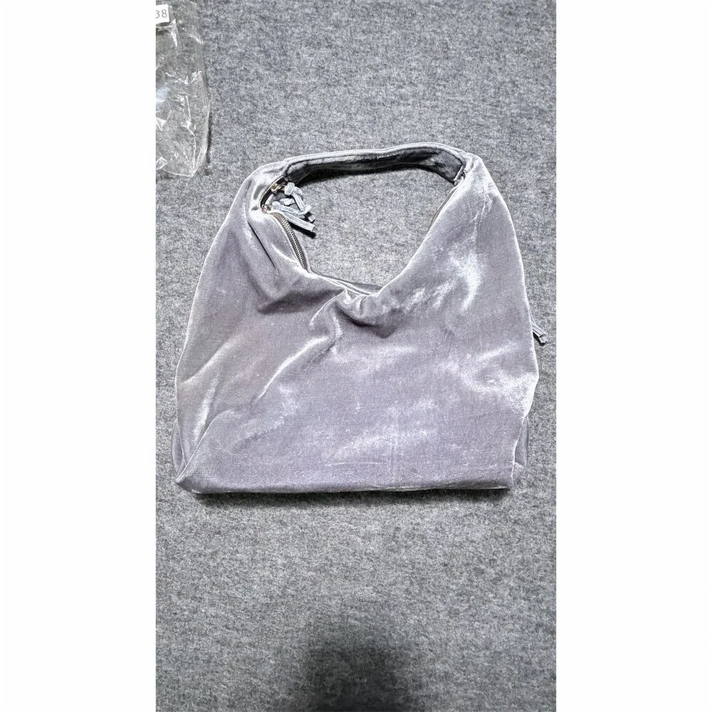 Tabitha Webb Hobo Shoulder Bag Womens Medium Gray Gold Zip Closure Slouchy